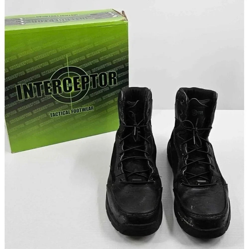 Interceptor Black Leather Lace-up Tactical Boots F2413-18 Safety Toe Anti-Slip 9